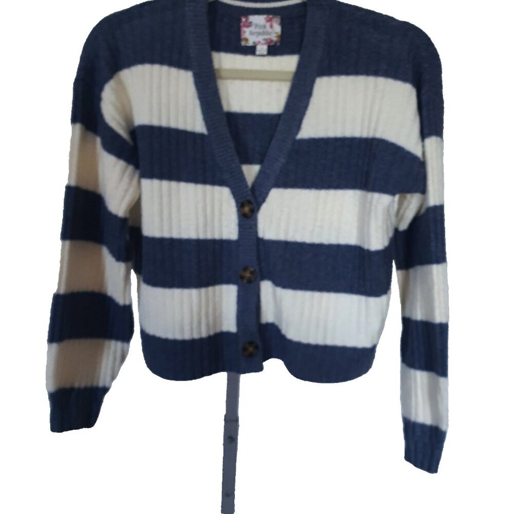 Pink Republic Cardigan Sz S Stripped Sweater‎ Button Down Blue Juniors
